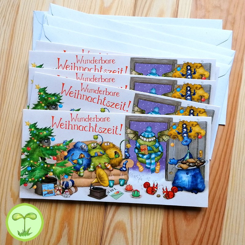 Sprachmonster Einladungskarte Grußkarte Weihnachten 5er-Set Vorderseite